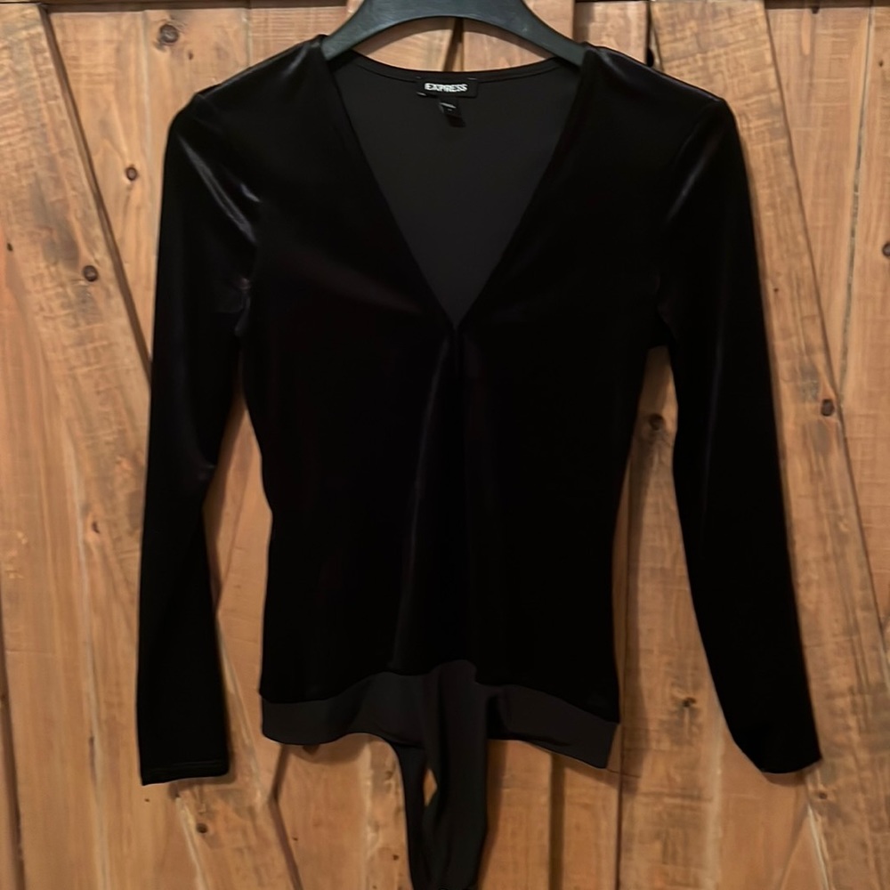 Express v neck black velvet body suit size small